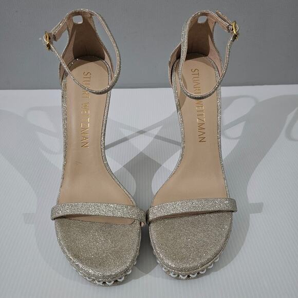 Stuart Weitzman Nudistdisco Pearl Heel 10.5 Metallic Stiletto Platform Evening - Picture 4 of 14
